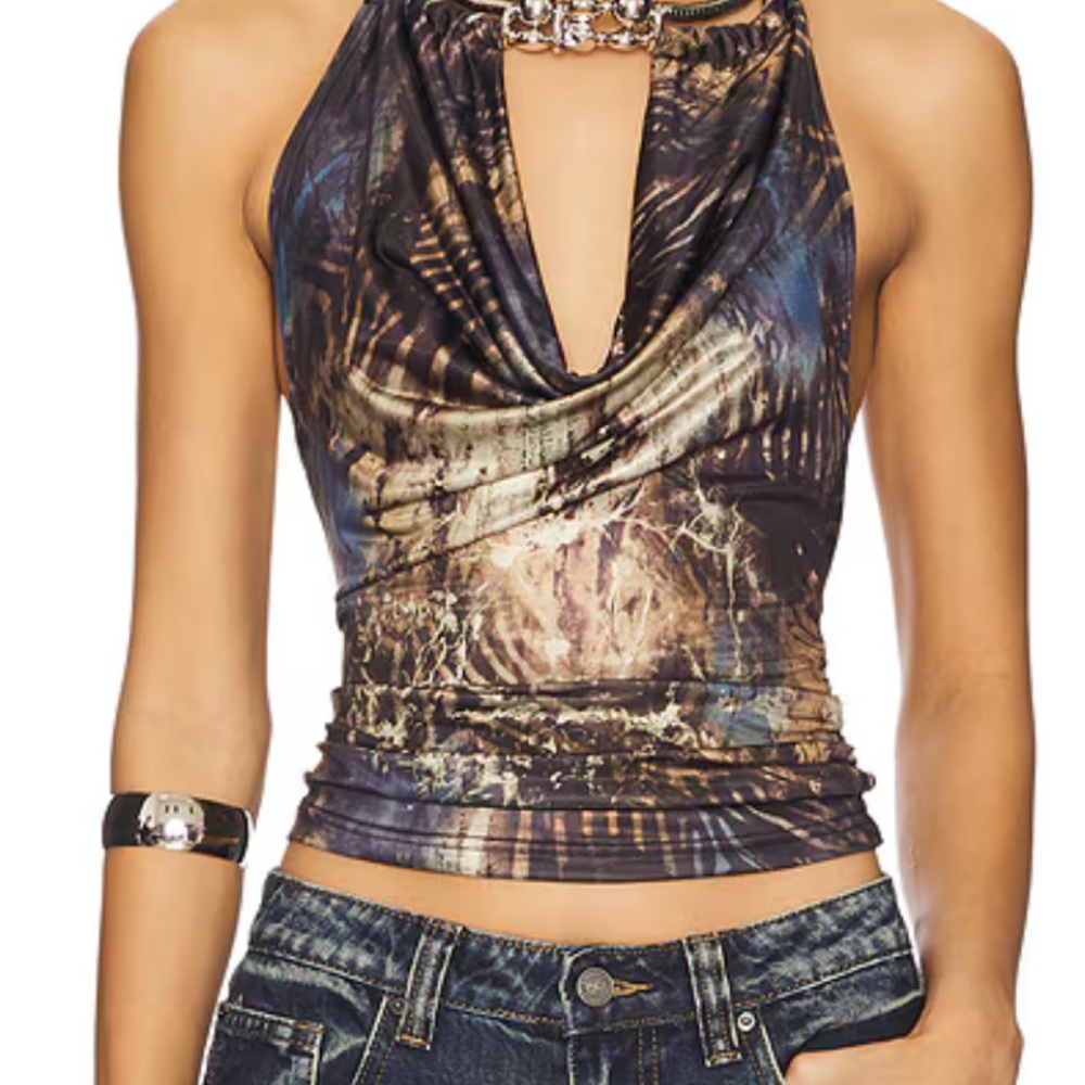 Jaded London Draped Top With Chunky Neck Trim in Multi